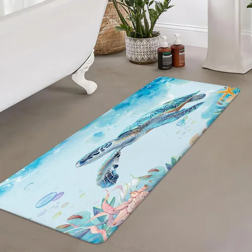 Miniatura 5 de Alfombra de baño de tortugas marinas, alfombra de baño antideslizante con concha marina subacuática, accesorios de baño, tapete de ducha de animales