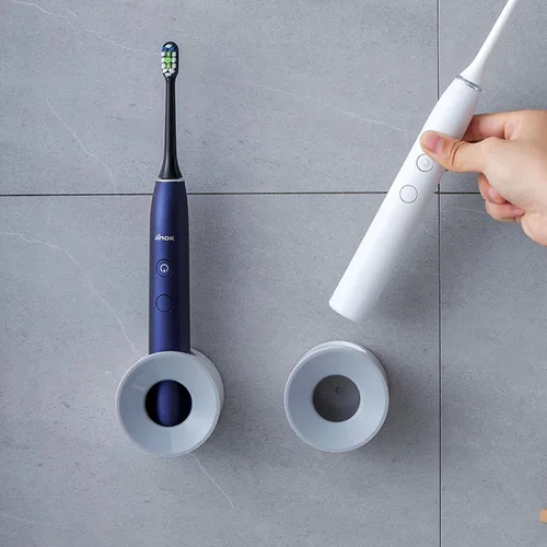 Soporte para cepillo de dientes eléctrico, montado en la pared para ducha que ahorra espacio, organizador de almacenamiento de baño para niños, Gris