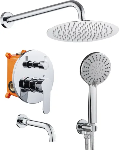 Miniatura 11 de Sistema de ducha de lluvia con boquilla de bañera, ducha de lluvia de 10 pulgadas y de mano, juego completo de grifo de ducha con válvula áspera