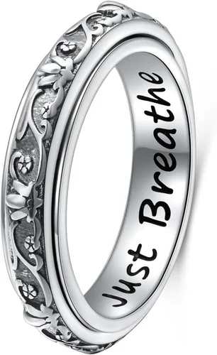 Ladytree Anillos giratorios de plata de ley 925 para aliviar la ansiedad, el estrés y el aburrimiento, para TDAH y autismo, chapado en platino, Loto