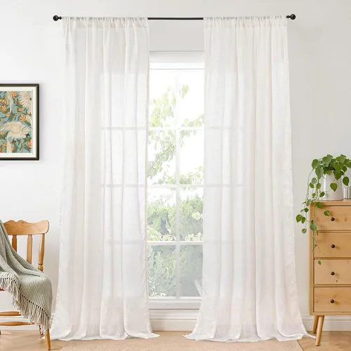 Miniatura 93 de BGment Cortinas de lino café de 30 pulgadas de largo para ventana pequeña, cortinas de media ventana beige semitransparentes ligeras con bolsillo