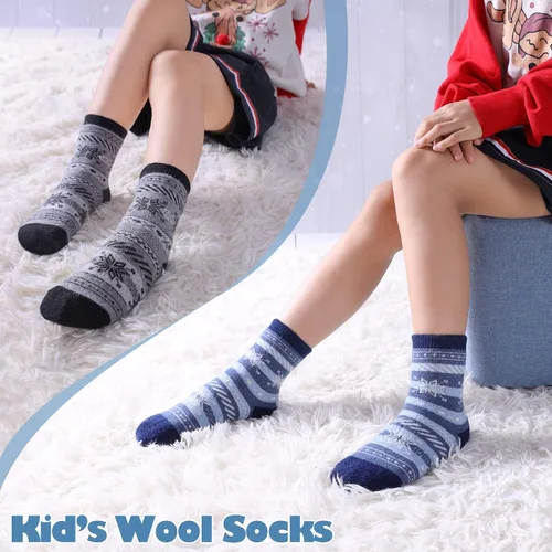 Miniatura 5 de LANLEO Calcetines de lana para niños pequeños y niñas, para senderismo, para invierno, cálidos, acogedores, gruesos, pesados, térmicos, 6 pares