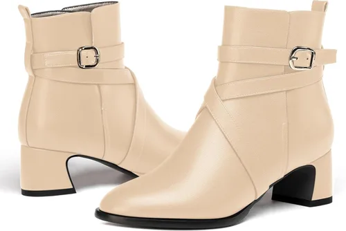 Miniatura 6 de WAYDERNS Botas altas de tobillo con hebilla casual para mujer, con correa de tobillo sólida mate, tacón bajo y grueso, 2 pulgadas