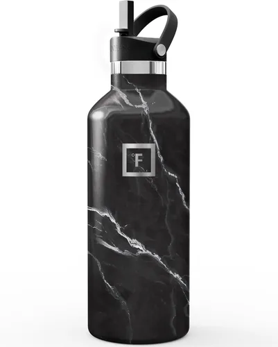 Miniatura 50 de IRON °FLASK Botellas de agua de campamento/senderismo, 3 tapas (estrecha con popote), sin fugas, aisladas al vacío, acero inoxidable de doble pared