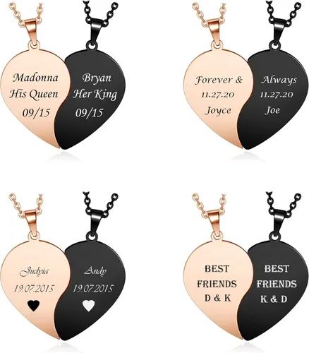 Miniatura 2 de Zysta Collares personalizados de rompecabezas de corazón a juego para parejas novio novia mujeres hombres yinyang para parejas collar con colgante