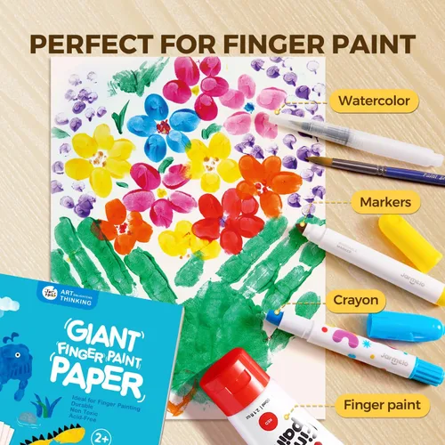 Miniatura 2 de Jar Melo Papel de pintura para dedos, 30 hojas, 10 x 15 pulgadas, almohadilla de papel de pintura de dedos grande para niños, sin ácidos, 101 libras
