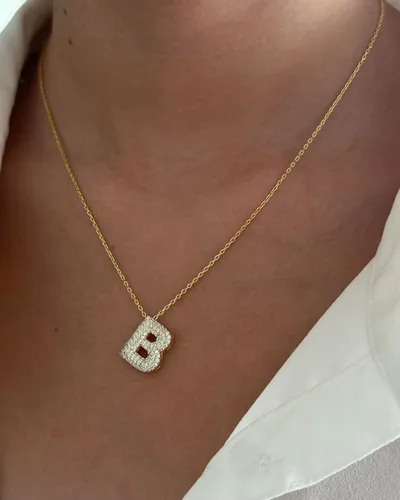 Miniatura 3 de Elizz Jewels Collar con inicial de letra CZ de burbuja, dije con nombre con dije del alfabeto, collar de globo de circonita cúbica brillante