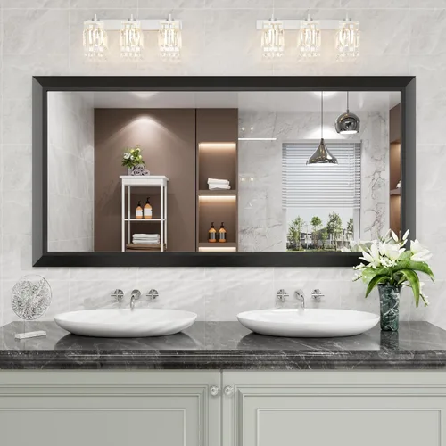 Miniatura 105 de Amorho Espejo de Baño Negro, Espejos de Pared de 24x30 Pulgadas con Marco de Metal Grueso para Sobre el Fregadero, Dormitorio, Sala de Estar