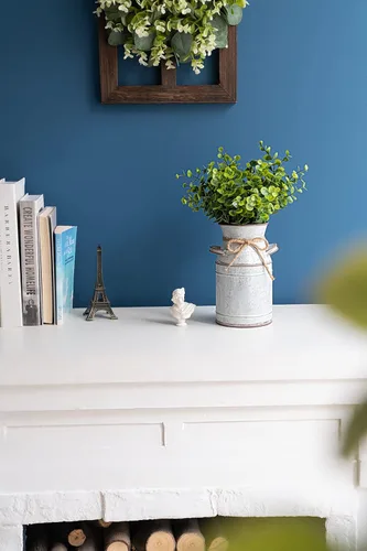 Miniatura 3 de Dahey Florero de metal con eucalipto artificial y centro de mesa, bandeja de madera con eucalipto artificial para decoración de granja