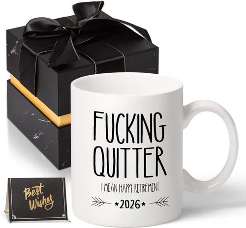 Divertido regalo de jubilación para hombre, taza con frase “Quitter I Mean Happy Retirement”, regalo de jubilación para papá, taza de regalo de
