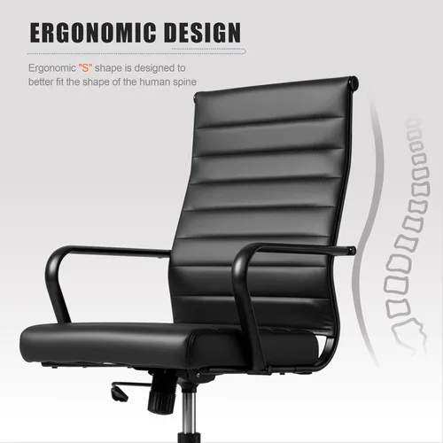 Miniatura 4 de Okeysen Silla de escritorio de oficina de cuero, sillas de sala de conferencias, silla ejecutiva acanalada, silla giratoria ergonómica de altura