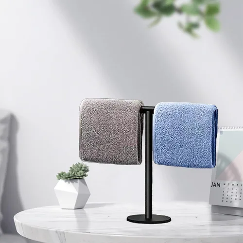 Miniatura 6 de Soporte para toallas de mano para baño, tocador, encimera, color negro mate, en forma de T, toallero, toallero, barra de toalla para baño, cocina