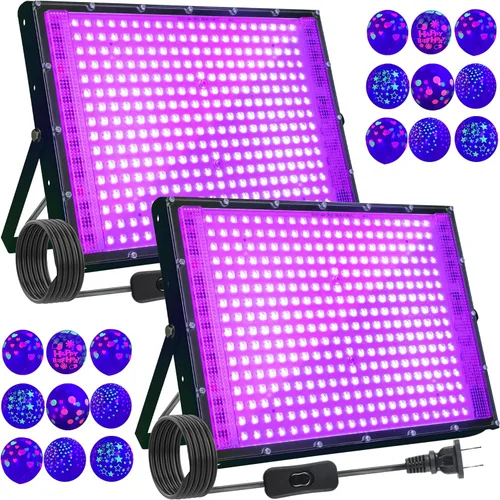Paquete de 2 luces negras de 300W con 336 LEDs, lámpara UV de luz negra para fiestas fluorescentes, 395nm, accesorio de luz negra IP65 para