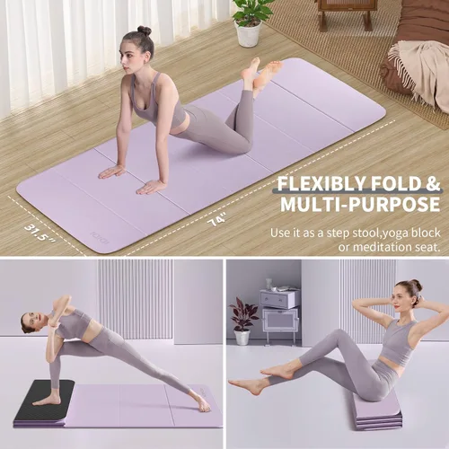 Miniatura 3 de Esterilla de yoga plegable extra grande de 74 x 31.5 pulgadas, 0.315 pulgadas, de doble cara, antideslizante, ligera, para adultos y niños, portátil