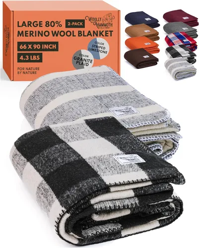 Miniatura 15 de Woolly Mammoth Woolen Company Manta de Lana - 66 x 90 pulgadas, Corteza, 80% Lana Merino - Mantas de Campamento para Clima Frío - Durabilidad