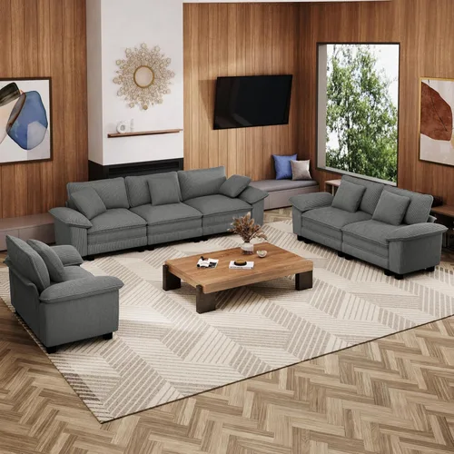 Miniatura 28 de MIXPATIO Juego de sofá modular Cloud en forma de U, asiento profundo de 3 piezas, sofá modular de 6 plazas y brazos extraíbles, felpilla de felpa