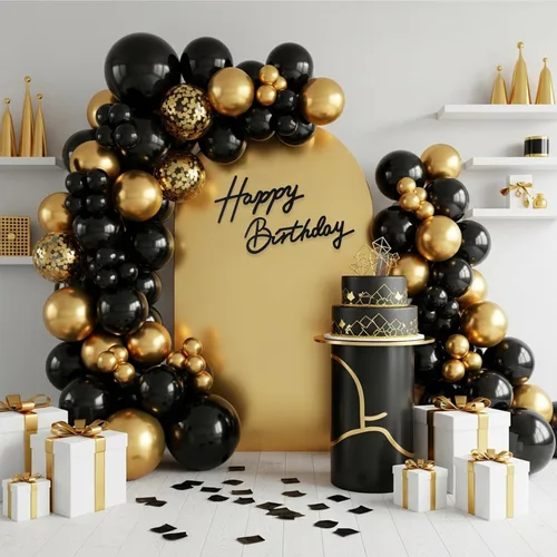 Miniatura 4 de TONIFUL Cartel de feliz cumpleaños para telón de fondo, pancarta de fieltro negro, incluye pegamento de puntos, perfecto para telón de fondo