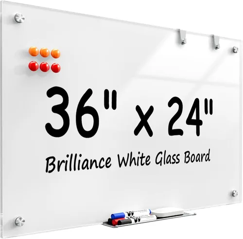 Miniatura 19 de MaxGear Pizarra blanca de vidrio montada en la pared, pizarra magnética de borrado en seco, vidrio templado, respaldo de acero, superficie lisa