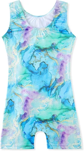 Miniatura 153 de HOZIY - Leotardos de gimnasia con pantalones cortos brillantes para niñas pequeñas; estampados de unicornio, aurora, arco iris, sirena, dinosaurio