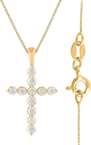 Miniatura 3 de Collar con colgante de cruz de diamante cultivado en laboratorio de plata de ley de 14 a 12 CT de corte redondo, joyería fina para mujer, caja