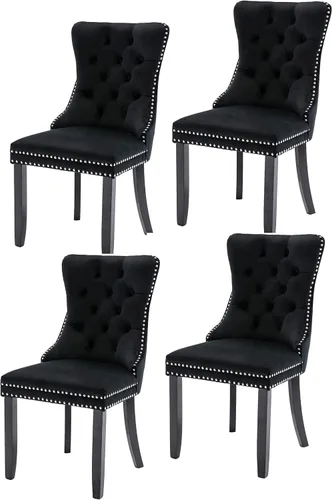 Miniatura 16 de Juego de 6 sillas de comedor modernas para sala de estar, cocina, patas de madera maciza, cojín acolchado de tela de lino, asiento y respaldo