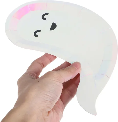 Miniatura 8 de Healifty Platos de papel desechables con temática de Halloween, con forma de fantasma, paquete de 40 unidades de 7.87 x 5.9 pulgadas, suministros