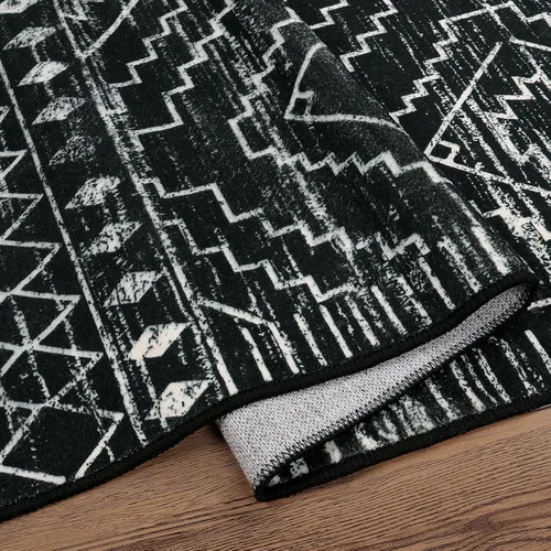 Miniatura 9 de Wonnitar Alfombra Marroquí de 3x5 Pies, Alfombra Pequeña Lavable Negra para Dormitorio, Tapete de Entrada Antideslizante Geométrico Tribal, Alfombra