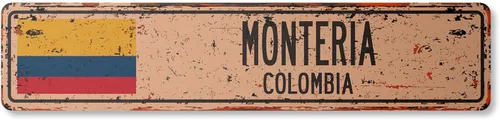 MONTEROA - Letrero de calle de plástico vintage de Colombia, bandera colombiana, ciudad, campo, carretera, pared, regalo para interiores y