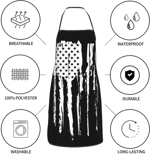 Miniatura 6 de Delantal de cocina unisex para mujeres, hombres, chef, barbacoa, parrilla, pintura, parrilla, cafetería, tienda de flores, restaurante