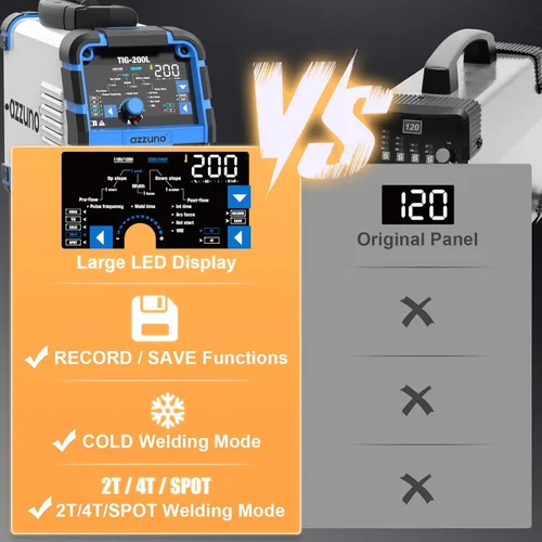 Miniatura 5 de AZZUNO Soldador TIG de 200 A con pulso frío, 5 en 1 DC HF TIG/TIG de pulso/TIG frío/TIG puntual/STICK, 110V y 220V de doble voltaje, soldador TIG