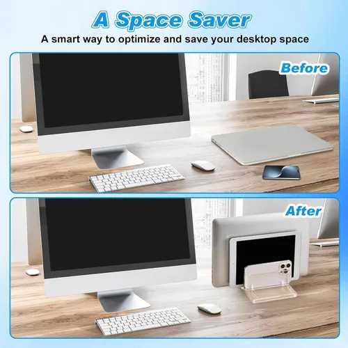 Miniatura 4 de Chunful Soporte vertical ajustable para computadora portátil, soporte acrílico de 3 ranuras para laptop, base invisible para computadora portátil