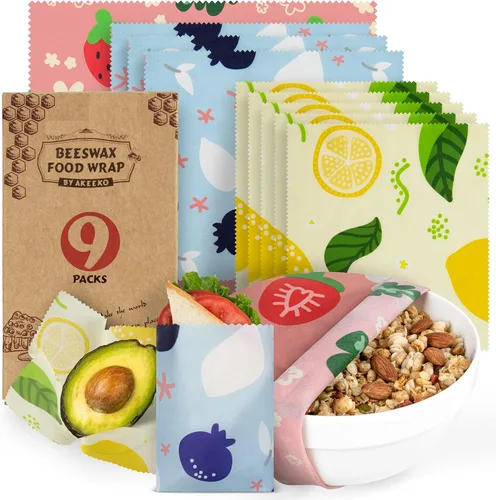 Miniatura 11 de Akeeko Envolturas reutilizables de cera de abejas – Surtido de 9 paquetes, reutilizables, sin plástico, almacenamiento de alimentos 4 pequeños, 3