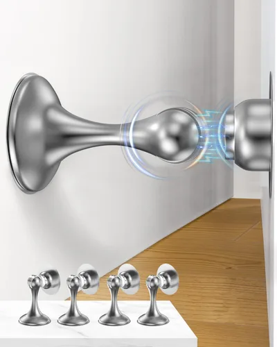 Miniatura 11 de Topes magnéticos para puerta, paquete de 4, topes de puerta de acero inoxidable para montaje en pared y piso, soporte de puerta mantiene la puerta