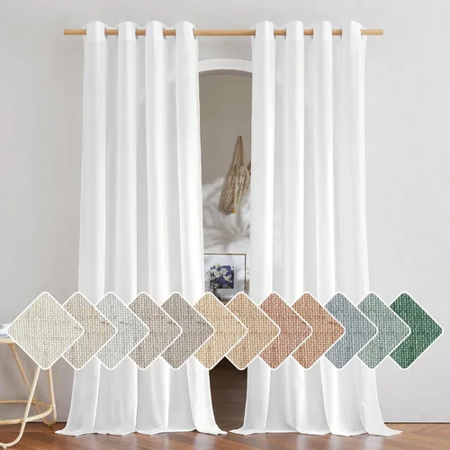 Miniatura 43 de NICETOWN Cortinas de lino natural con textura de lino para dormitorio, mezcla de lino rústica con ojales en la parte superior, semitransparentes