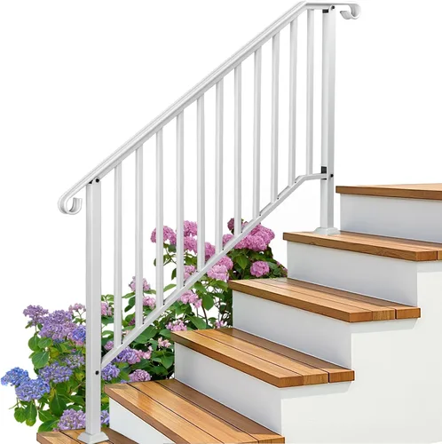 Miniatura 18 de Outvita Pasamanos para escalones al aire libre, pasamanos de hierro forjado para 2 o 3 escalones, pasamanos de transición con kit de instalación