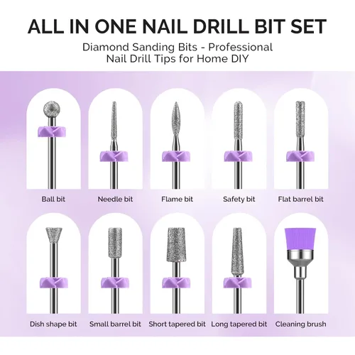 Miniatura 2 de MelodySusie Juego de 10 brocas de uñas de 3/32 pulgadas de diamante para taladro de uñas, herramientas de eliminación de pedicura para uñas de gel