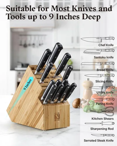 Miniatura 3 de Cook N Home - Bloque para guardar cuchillos de bambú, 19 ranuras