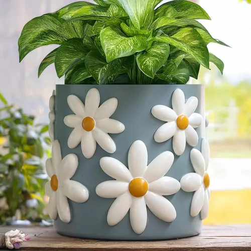 GUGUGO Macetas de margaritas de 8 pulgadas, macetas decorativas grandes con agujeros de drenaje, maceta divertida y única para plantas de interior,