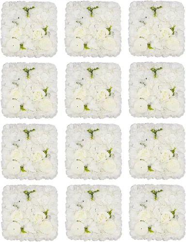Miniatura 30 de Paneles de pared de flores 3D, 12 paneles de pared de flores artificiales, rosas de seda, fondo de pared de flores sintéticas decorativas