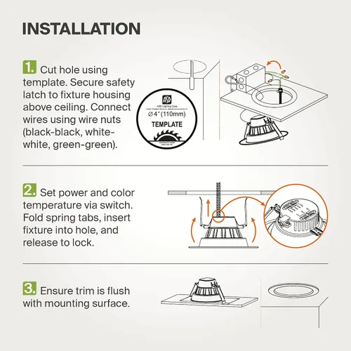Miniatura 8 de ASD Downlight LED comercial sin lata de 4 pulgadas, iluminación ajustable de potencia de 7/10/13W, lámpara de techo empotrable redonda regulable, 5
