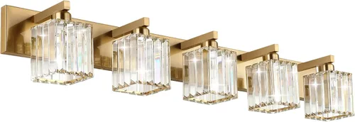 Miniatura 26 de Aipsun Accesorios de Luz Negros para Tocador de Baño Lámpara de Tocador Moderna de Cristal para Baño 4 Luces (Excluye Bombilla)
