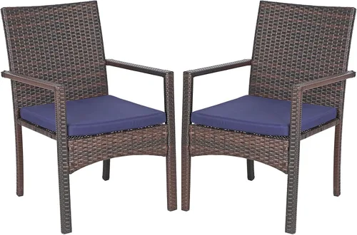 Miniatura 18 de Sophia & William Juego de 4 sillas de ratán para patio, 4 sillas de comedor de mimbre para exteriores con cojines de asiento y reposabrazos de madera