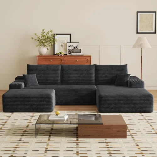 Miniatura 26 de Otomana de pana de felpa de 37.4 pulgadas, otomana tapizada de nube para sofá deshuesado en una caja, sofás modulares seccionales para sala de Negro