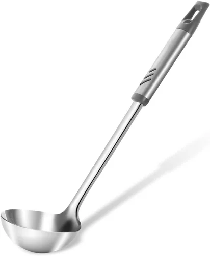 Cucharón de sopa, cucharones grandes de 13.9 pulgadas, cucharón de acero inoxidable de 4 onzas con mango a prueba de calor, diseño de agarre cómodo,