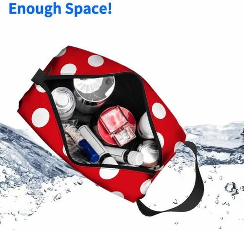 Miniatura 6 de Bolsa de maquillaje Bolsa de cosméticos de viaje, bolsa de maquillaje portátil versátil con cremallera para mujeres, Estampado de puntos