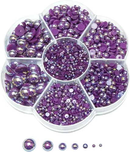 Miniatura 17 de Chenkou Craft - 1 caja con 3000 mitades de perlas, cuentas circulares con inferior plano, gemas sueltas Media bola fucsia oscura