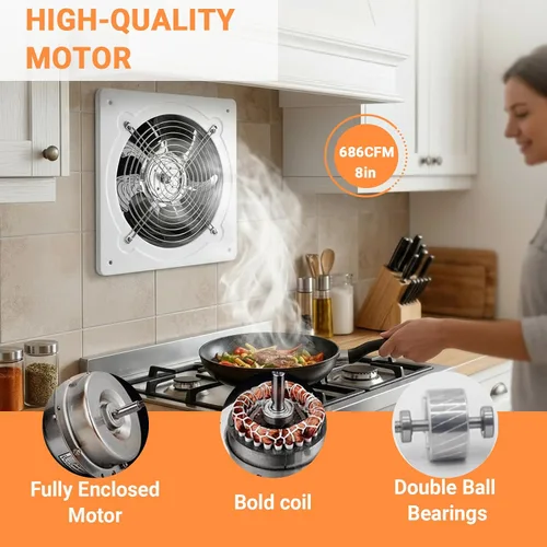 Miniatura 4 de Ventilador de escape de cocina de 8 pulgadas con controlador de velocidad variable, ventiladores de ventilación de montaje en pared de 735 CFM