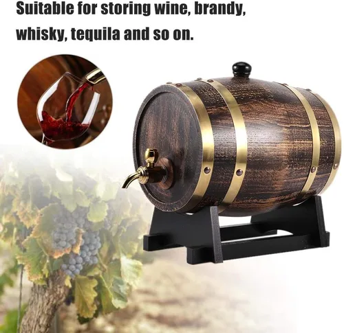 Miniatura 3 de Barril de roble, 3L estilo retro madera de roble vino tinto brandy barril de whisky barril barril cubo contenedor con grifo almacenamiento