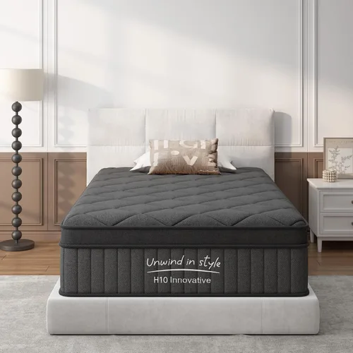 Miniatura 12 de Colchón tamaño Queen de 8 pulgadas, colchón con espuma viscoelástica de gel y resortes en bolsillos, Euro Top de firmeza media, color negro