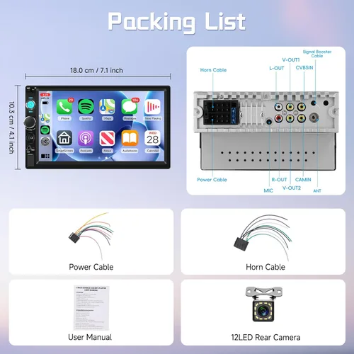 Miniatura 7 de Reproductor Multimedia MP5 Estéreo para Automóvil Single DIN de 7 Pulgadas con Carplay Inalámbrico Android Auto, Radio de Coche de 1 DIN